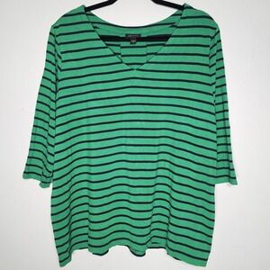 J. Jill‎ Wearever Womens 2X Black Green Striped Top 3/4 Sleeve Shirt Comfort